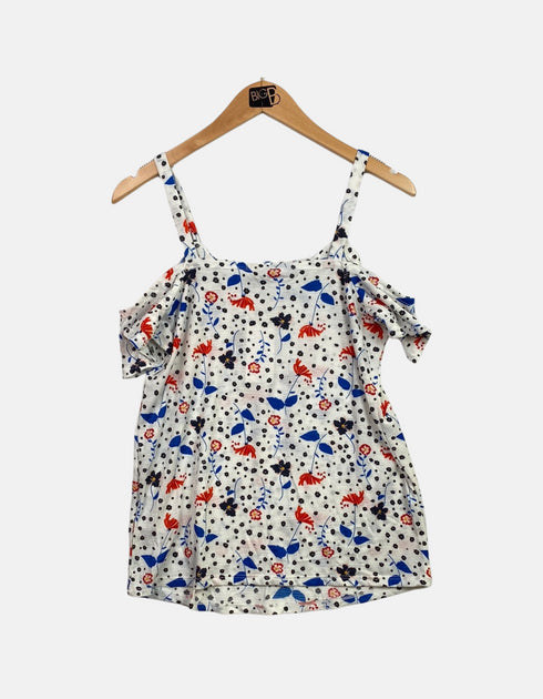 Women's floral print Narrow Strap Top with cut-out shoulder (plus size)